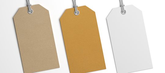 Collection of 3D illustration price label hang tags mockup Collection of various price or brand label hang tags. 3D illustration blank mockup with paper texture.